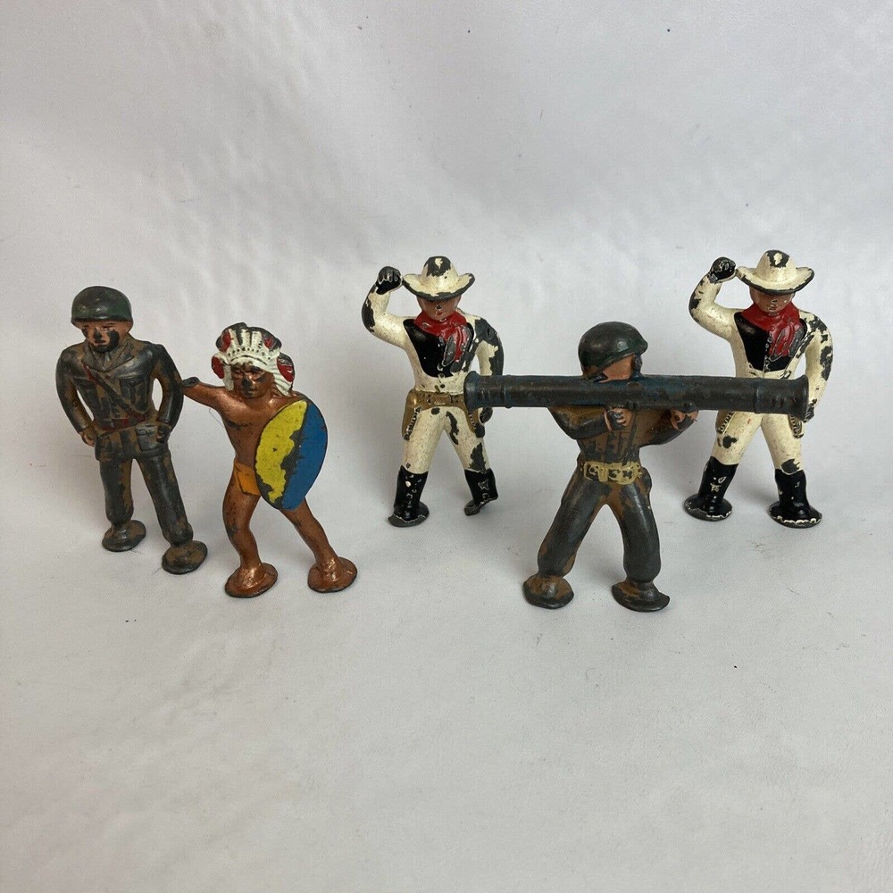 Vintage Mixed Lot Lead Toy Soldiers Cowboys Indians Figures Barclay 1950s